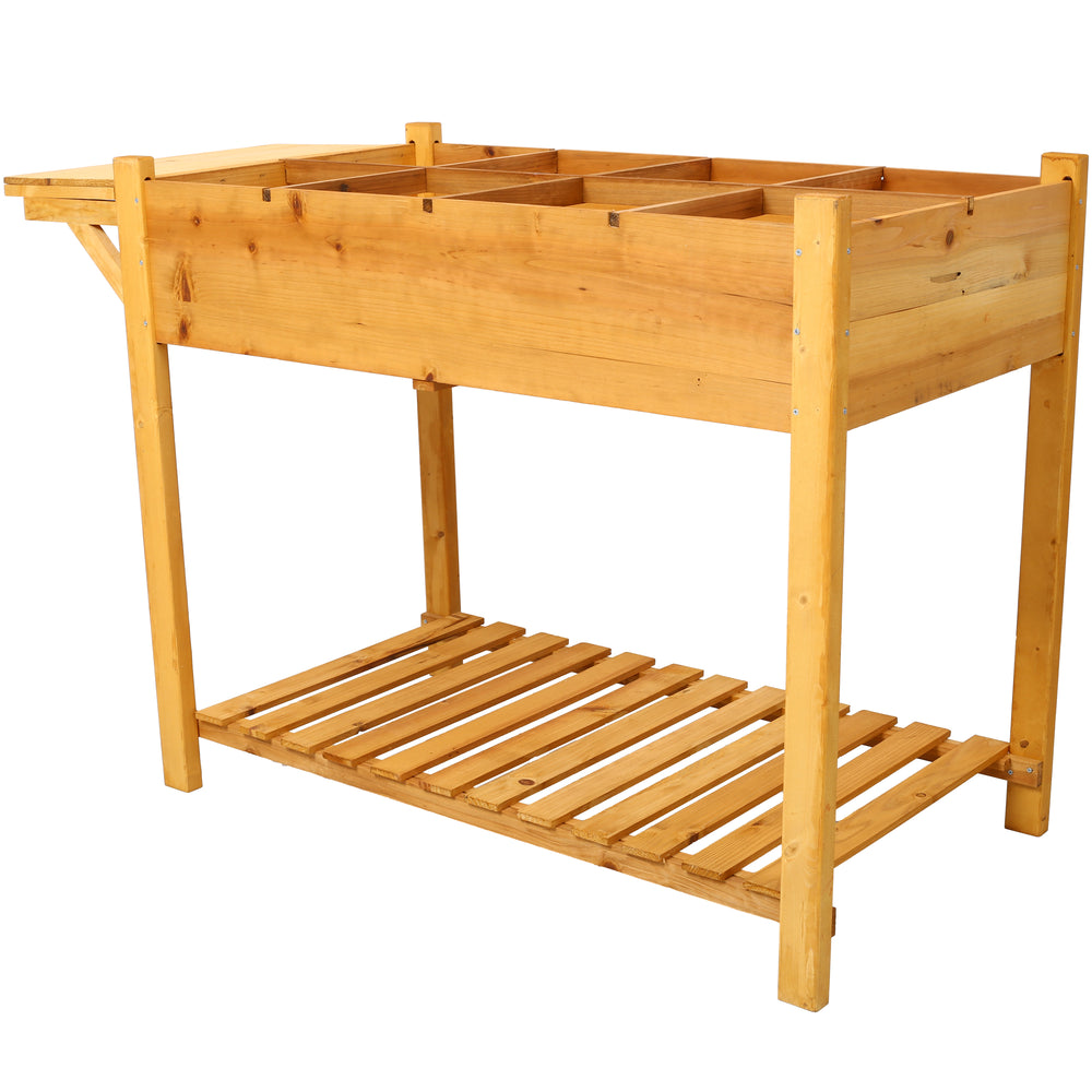 8 Pockets Horticulture Raised Garden Bed Elevated Wood Planter Box Stand with Foldable Side Table and Storage Shelf for Herb/Vegetables/Flowers Media 9