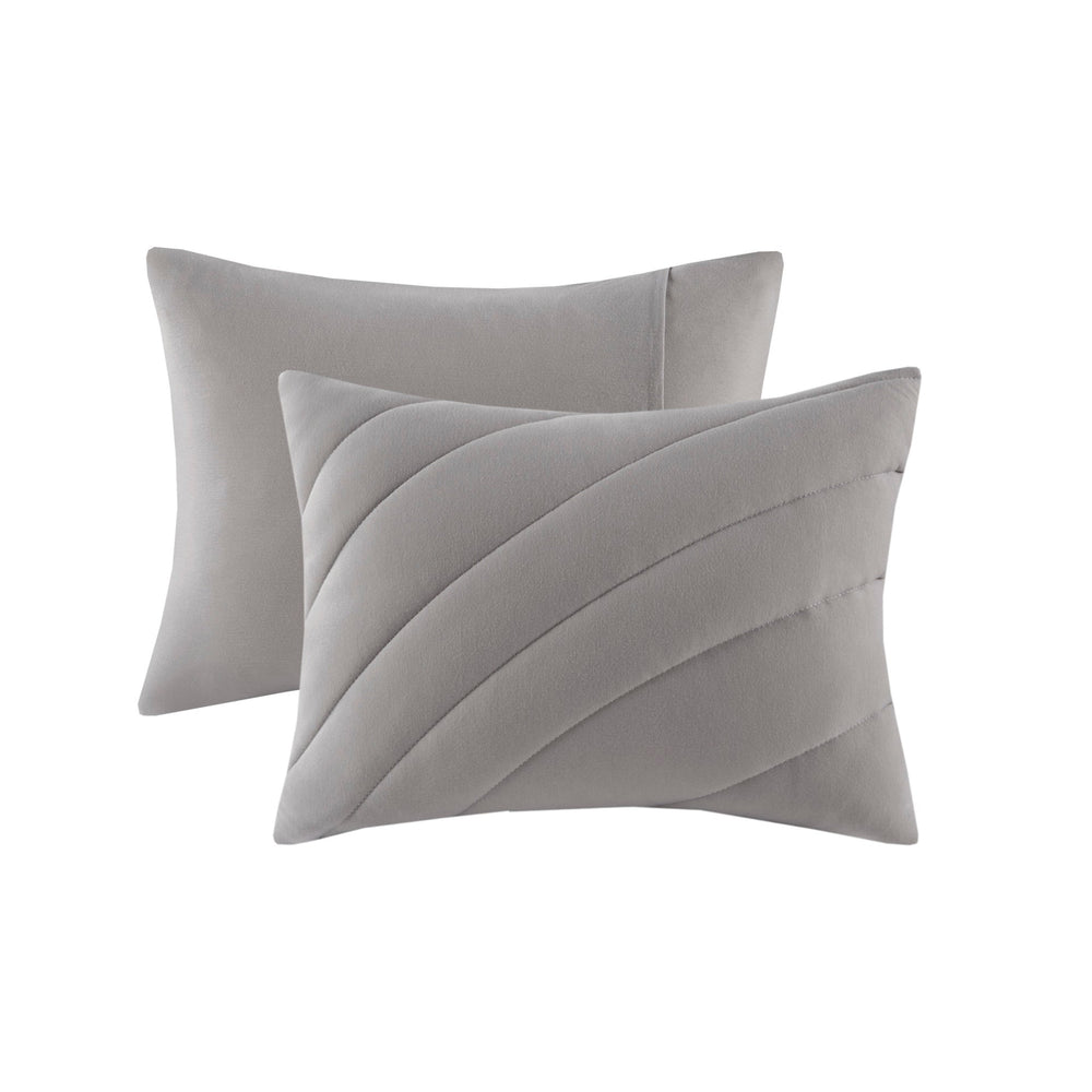 3 PCS Full/Queen Poly Jersey Puffy Comforter Set Gray Media 3