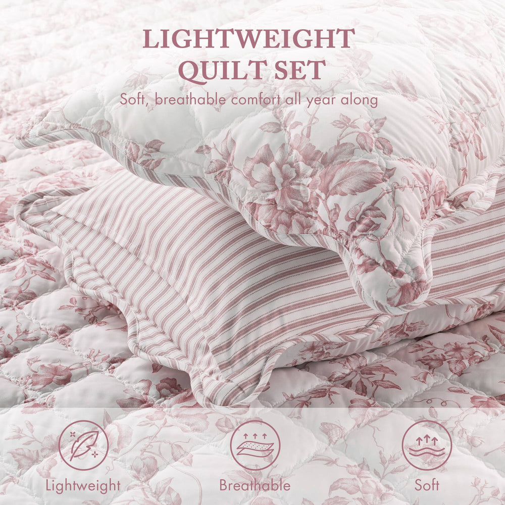 3 Pieces Twin/Twin XL Quilt Set with Decorative Pillow,Pink Media 16