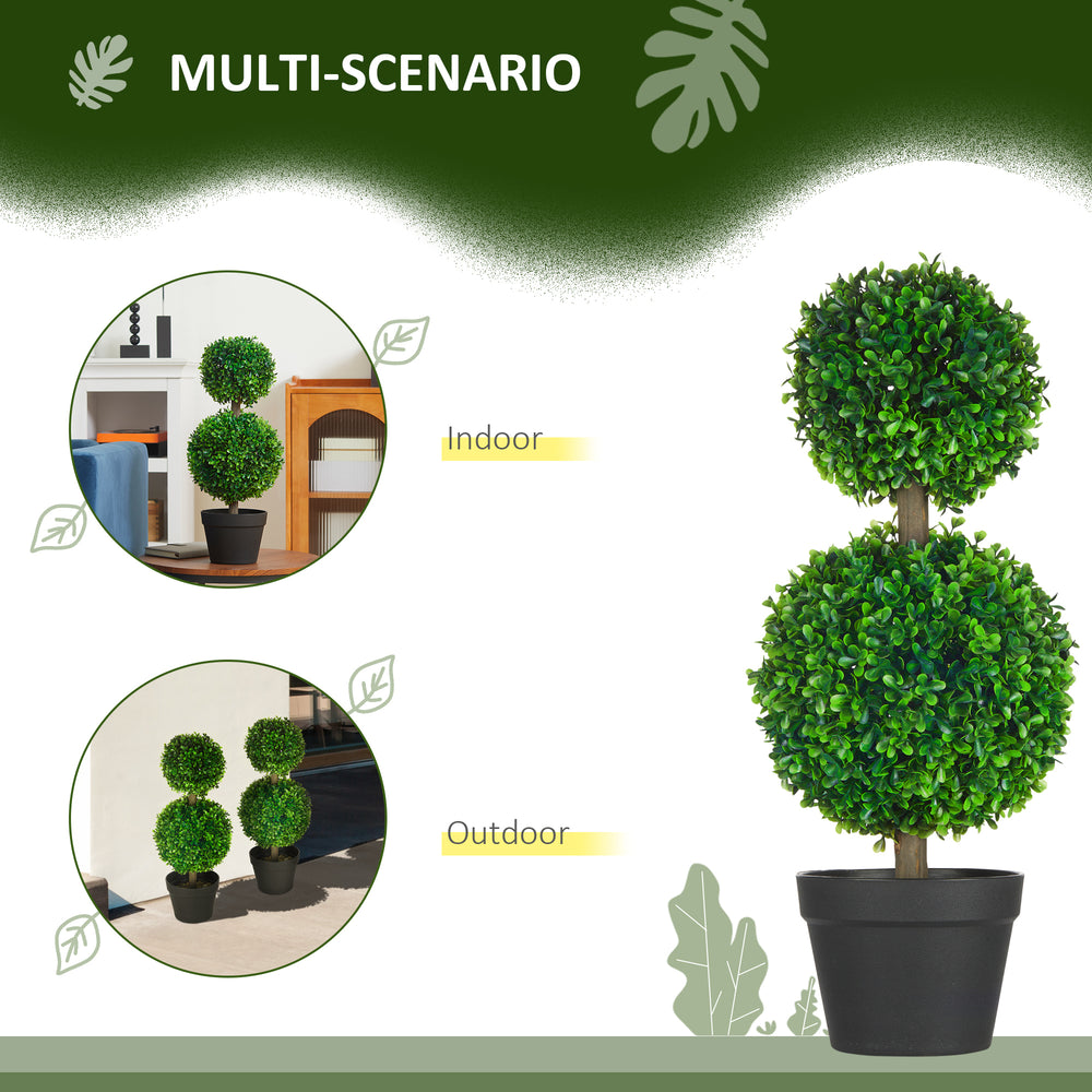 HOMCOM Artificial Plant for Home Decor Indoor & Outdoor Fake Plants Artificial Tree in Pot, 2 Ball Boxwood Topiary Tree for Home Office, Living Room Decor, Green Media 5