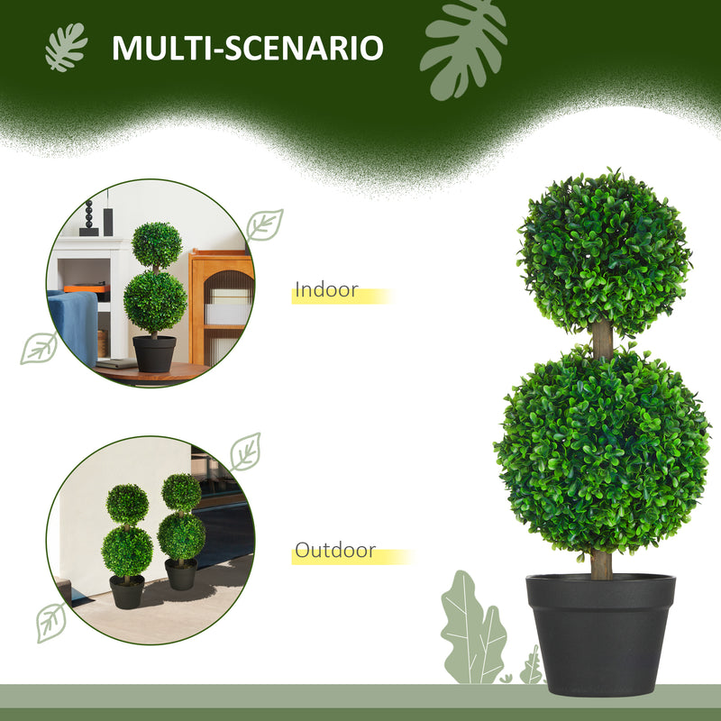 HOMCOM Artificial Plant for Home Decor Indoor & Outdoor Fake Plants Artificial Tree in Pot, 2 Ball Boxwood Topiary Tree for Home Office, Living Room Decor, Green