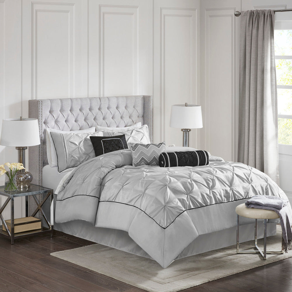 7 Piece Tufted Comforter Set Grey Cal King Media 1