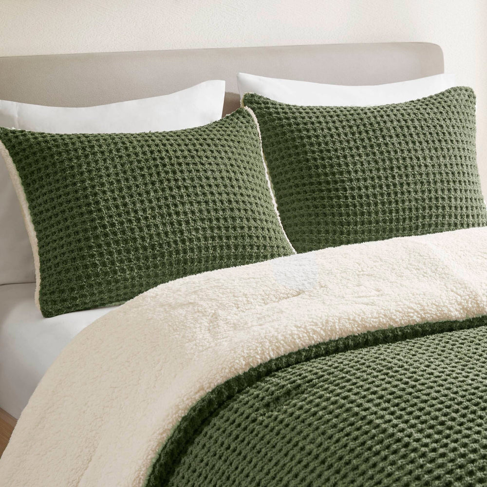 2 Pieces Twin Waffle Knit Chenille Comforter Set,Olive Media 13