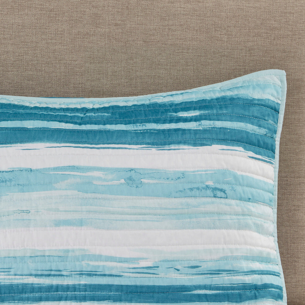 6 Piece Printed Quilt Set with Throw Pillows Aqua Full/Queen Media 6