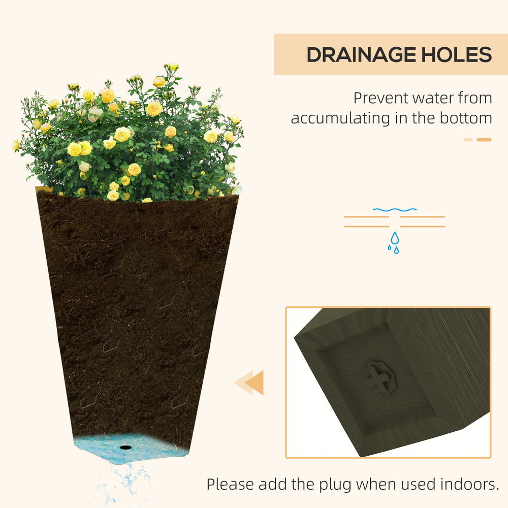 Outsunny 28' Tall Outdoor Planters, Set of 3 Large Taper Planters with Drainage Holes and Plug, Faux Wood Plastic Flower Pots for Outdoor, Indoor, Garden, Patio, Dark Brown Media 5