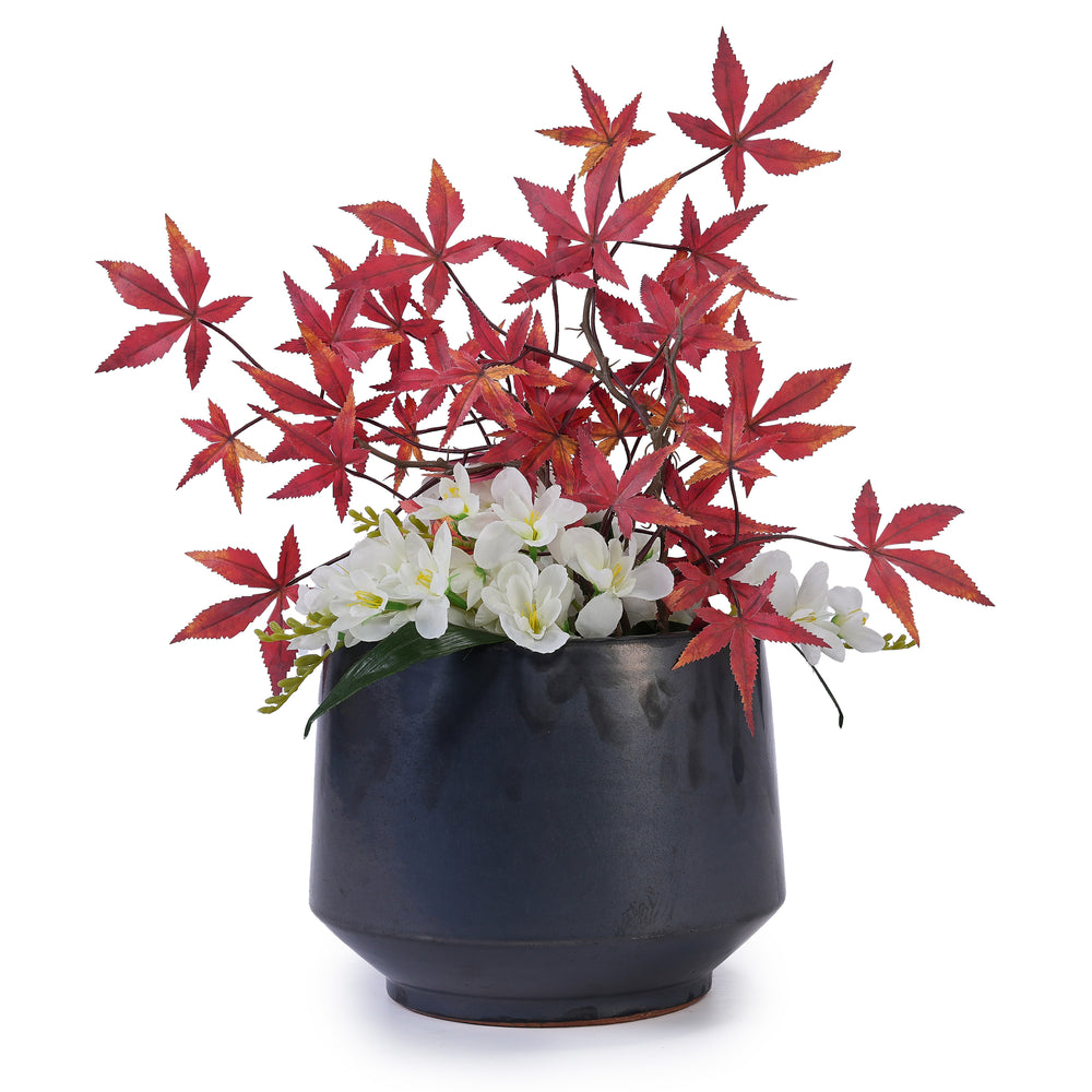 Handmade Black Matte Glazed Ceramic Planter Set of 3, 15/11/9 Inch Diameter, Textured Finish for Orchids & Begonias, Indoor/Outdoor Use on Windowsill & Bookshelf, Breathable Clay Media 7