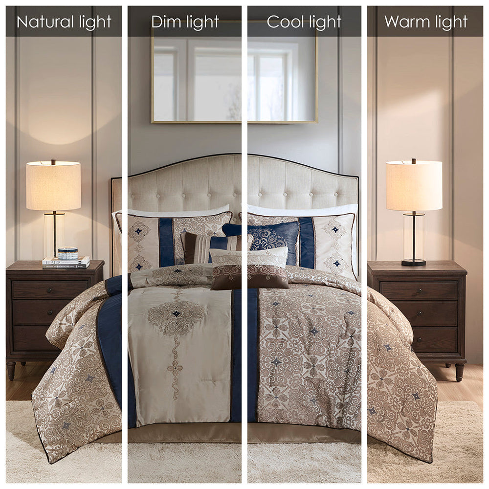 Queen 7 Piece Jacquard Comforter Set with Throw Pillows Media 8