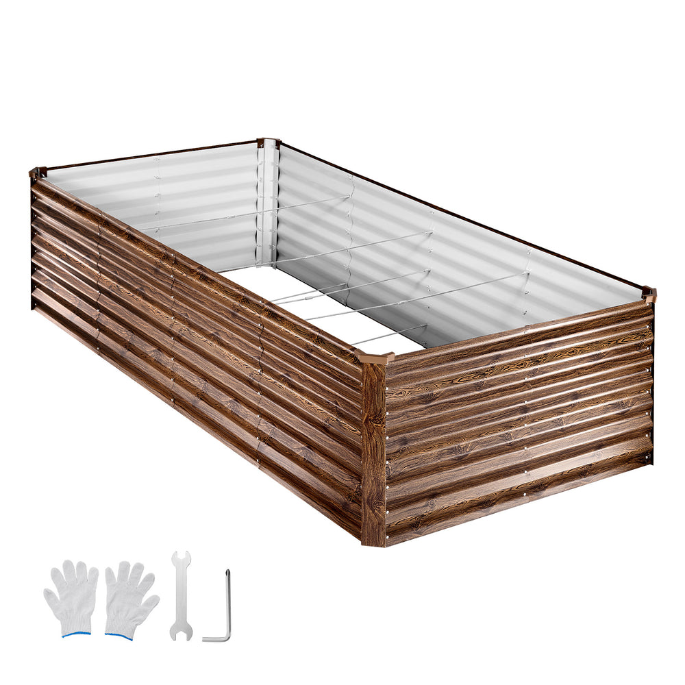 Galvanized Raised Garden Bed, 8 x 4 x 2 ft, Rectangular Metal Planter Box Kit Outdoor, Bottomless Elevated Planting Box with Gloves, Alu-Zinc, for Growing Flowers Vegetables, Deep Wood Grain Media 6