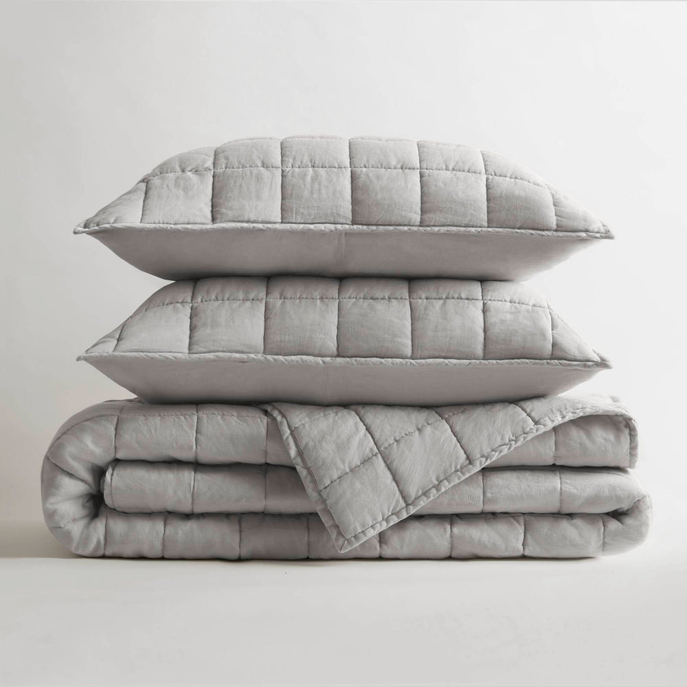 3-Piece King/Cal King Linen Garment Washed Quilt Set,Gray Media 12