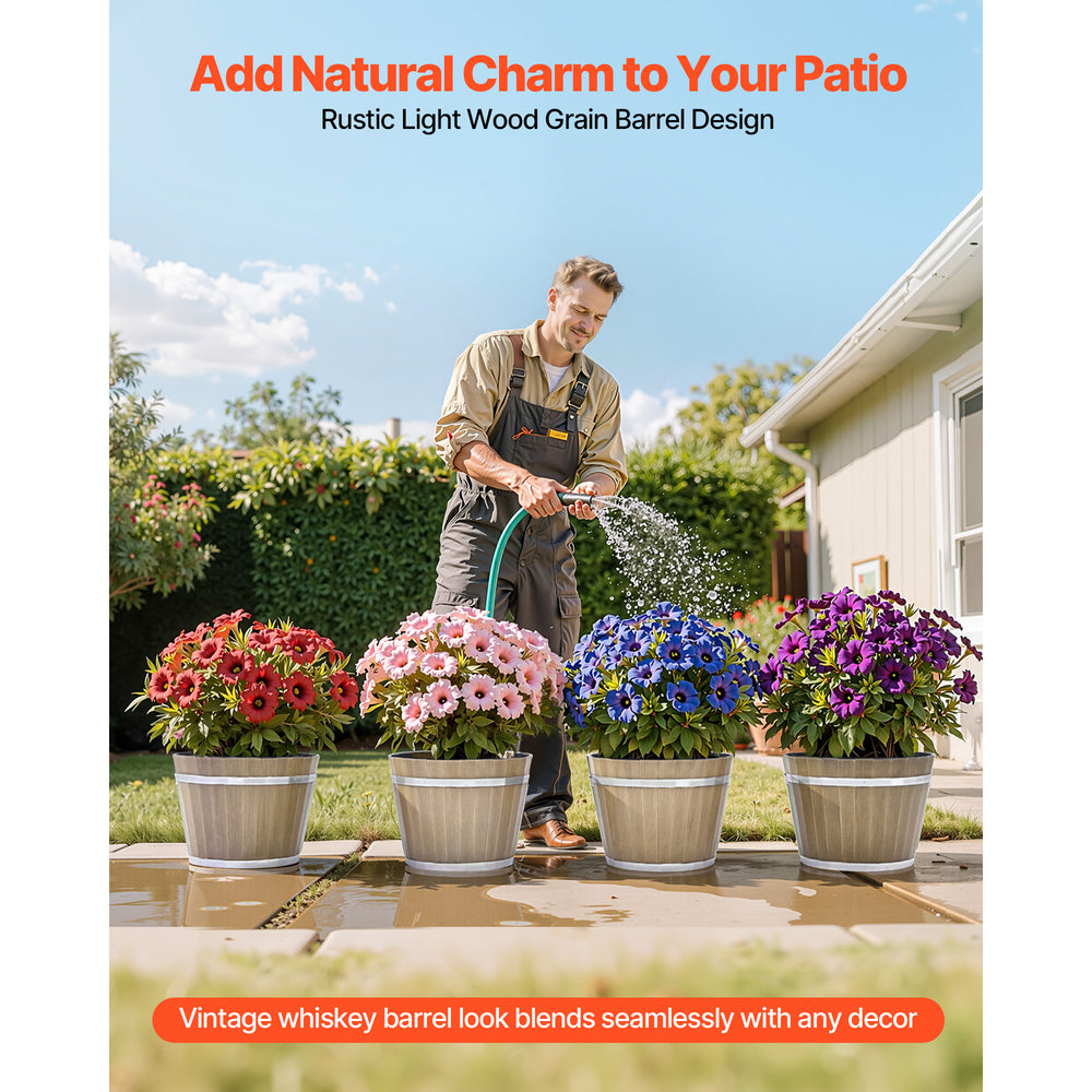 Resin Whiskey Barrel Planter Garden Flower Plant Pot 11.81 x 11.81 x 8.27 in Media 6