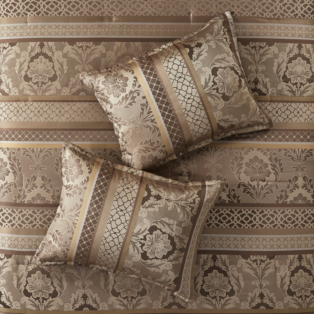 7 Piece Jacquard Comforter Set Brown/Gold Queen Media 2