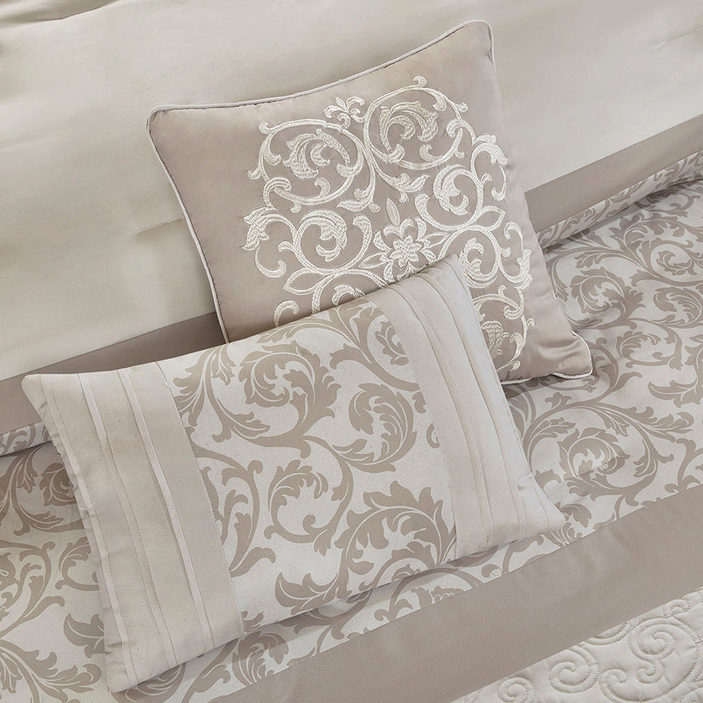 Embroidered 8 Piece Comforter Set Neutral Queen Media 8