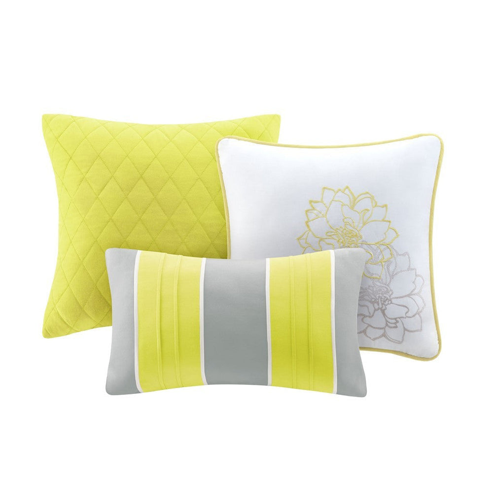 6 Piece Printed Cotton Quilt Set with Throw Pillows Taupe Grey/Yellow King/Cal King Media 3