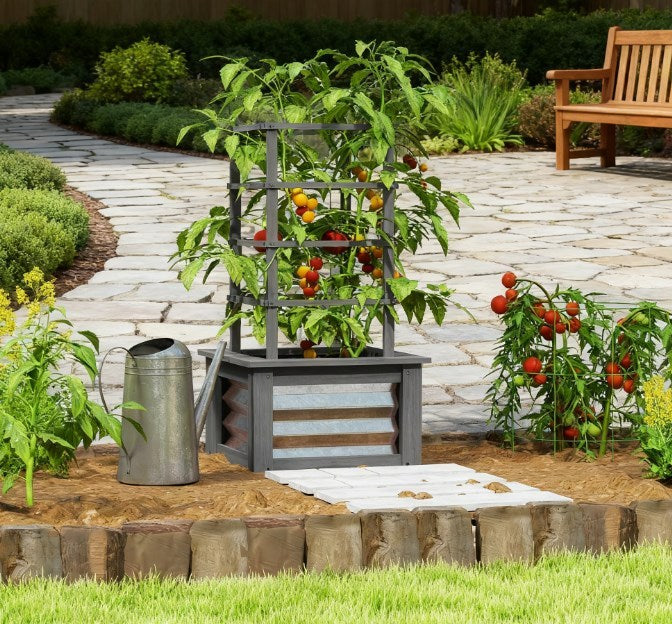 Versatile Raised Garden Bed,Galvanized Planter Box Elevated Garden Bed,Wooden Garden Bed with Trellis Media 7