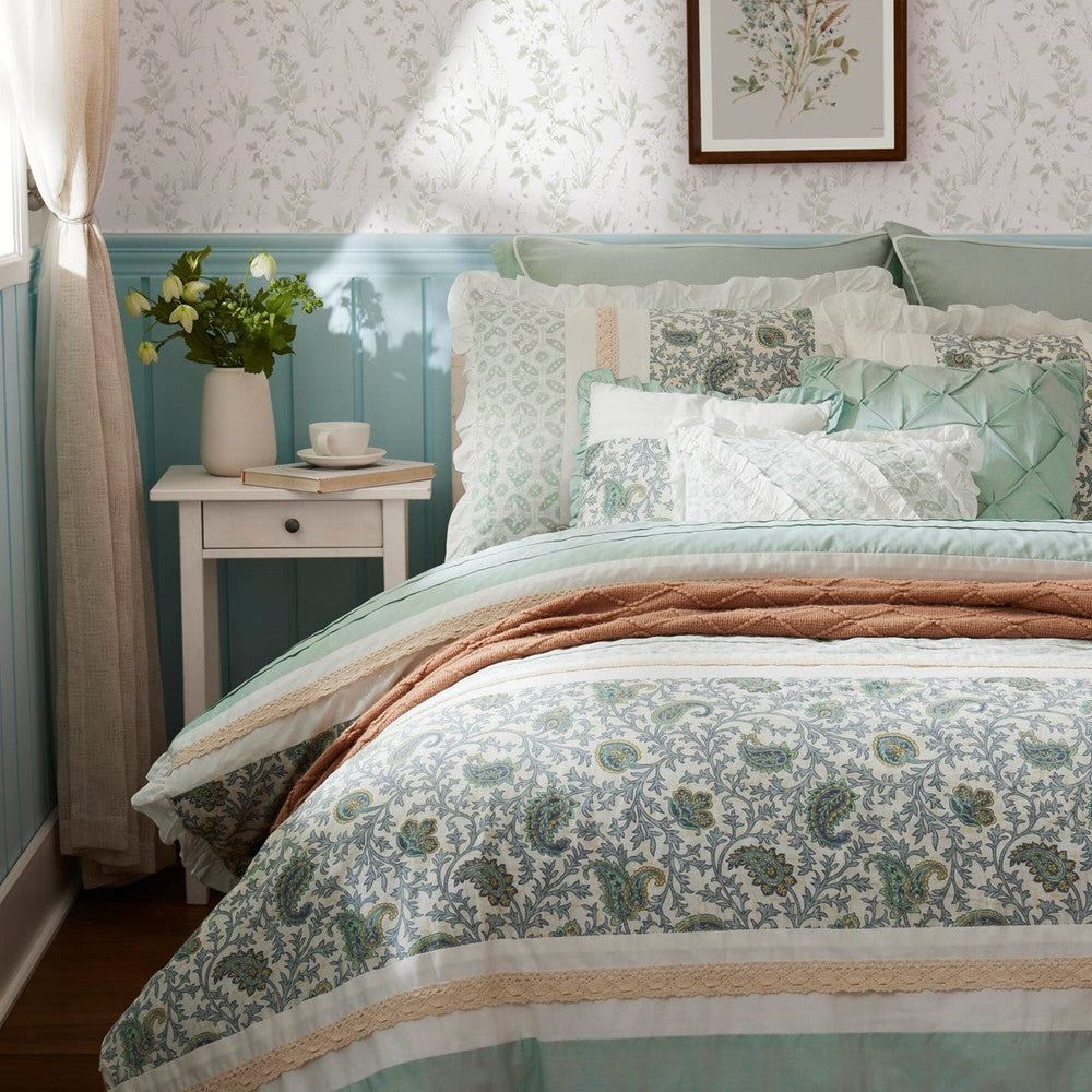 9 Piece Cotton Percale Comforter Set Aqua Queen Media 11