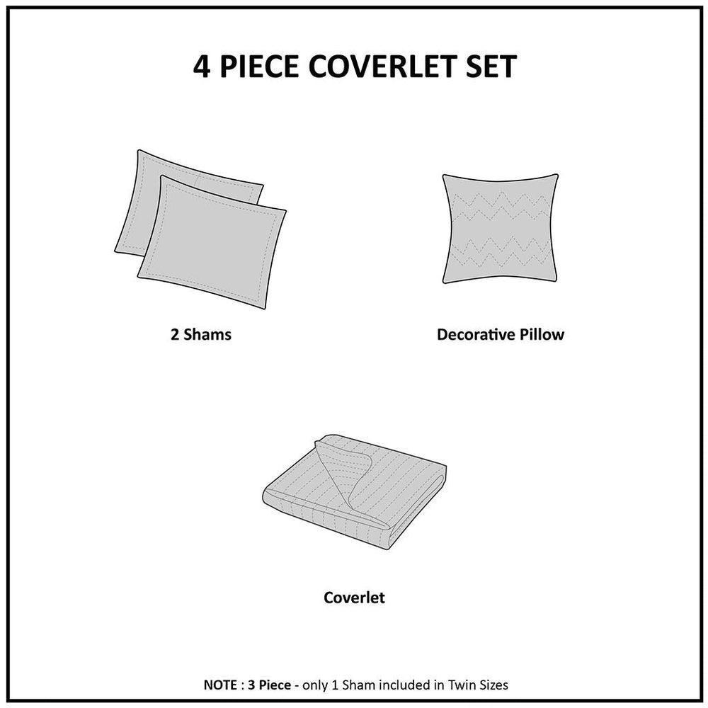 4 Piece   Reversible Ruffle Quilt Set with Throw Pillow White Full/Queen Media 5