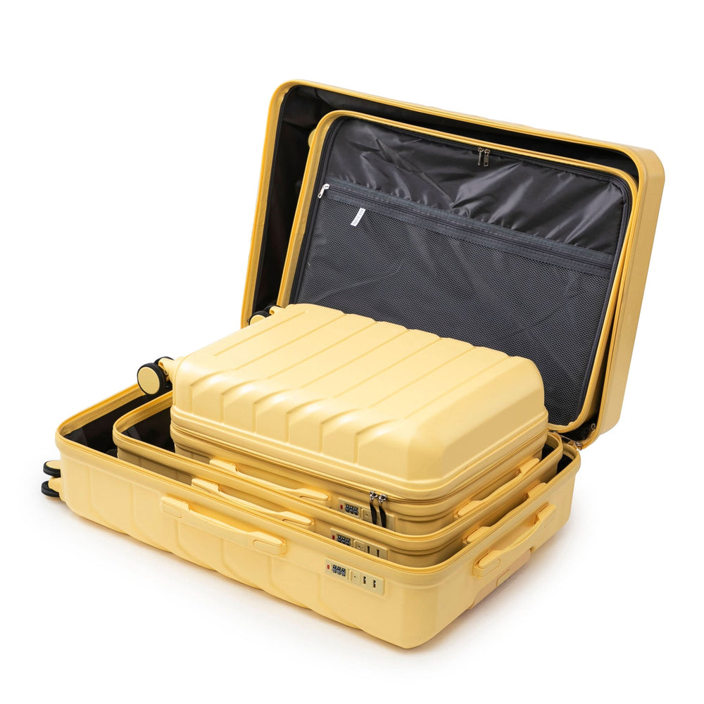 ABS Luggage Set Spinner Wheel 3-Piece Yellow Waterproof Travel Case 20 24 28 Inch Media 19