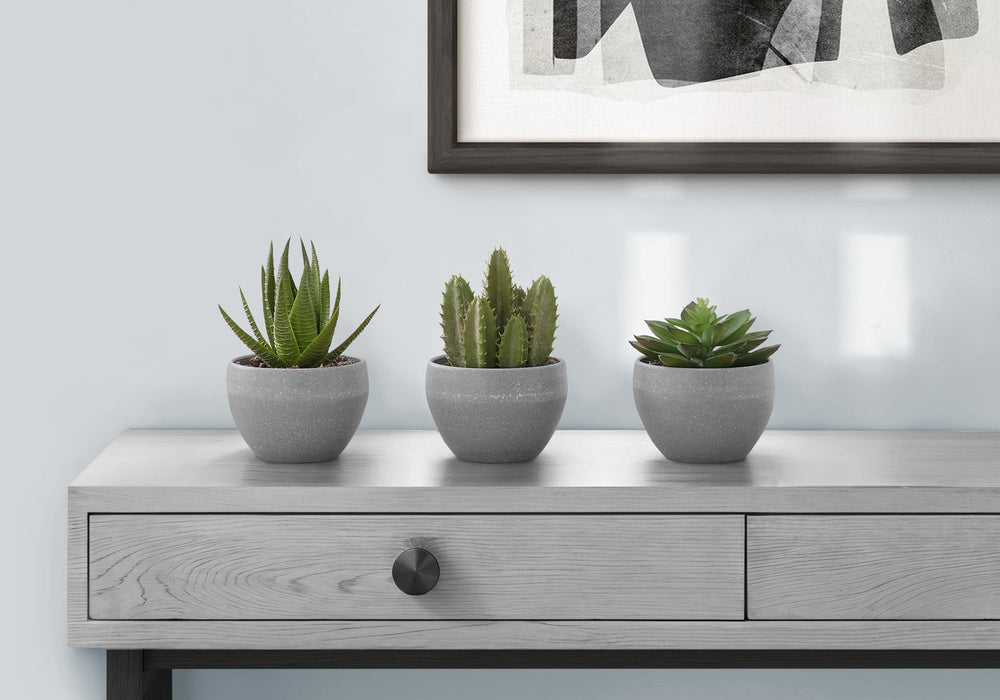 Artificial Plant, 6' Tall, Succulent, Indoor, Faux, Fake, Table, Greenery, Potted, Set Of 3, Decorative, Green Plants, Grey Cement Pots Media 1