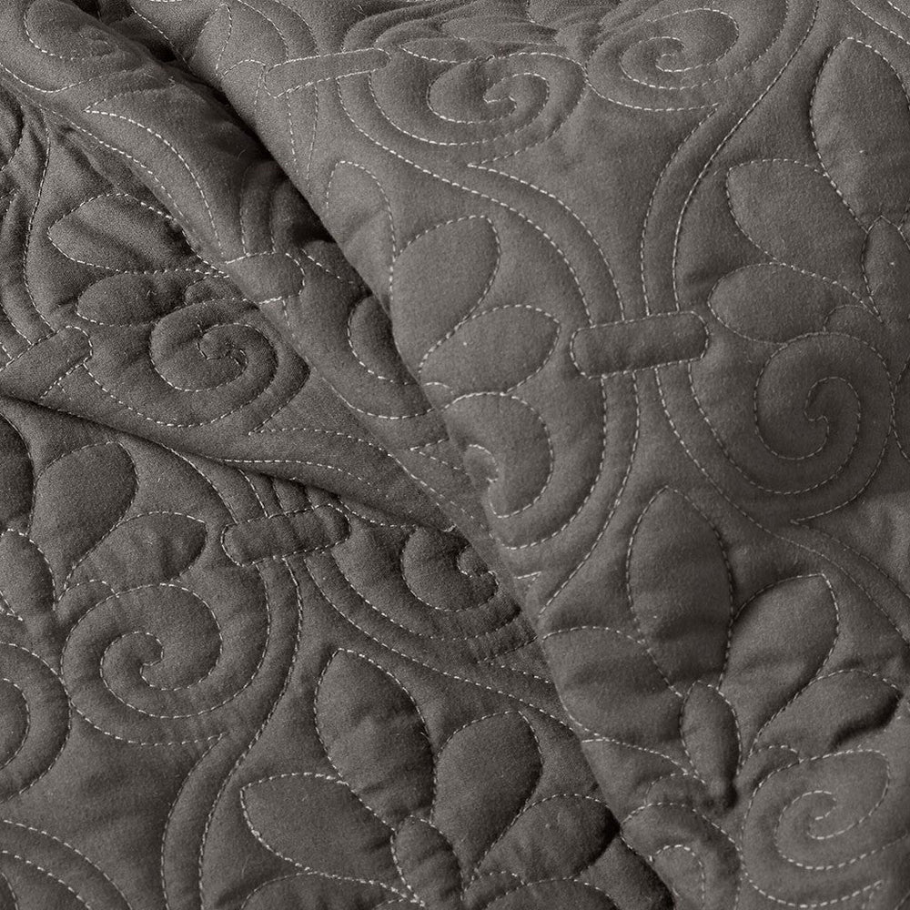 3 Piece Split Corner Pleated Quilted Bedspread Dark Grey Queen Media 14