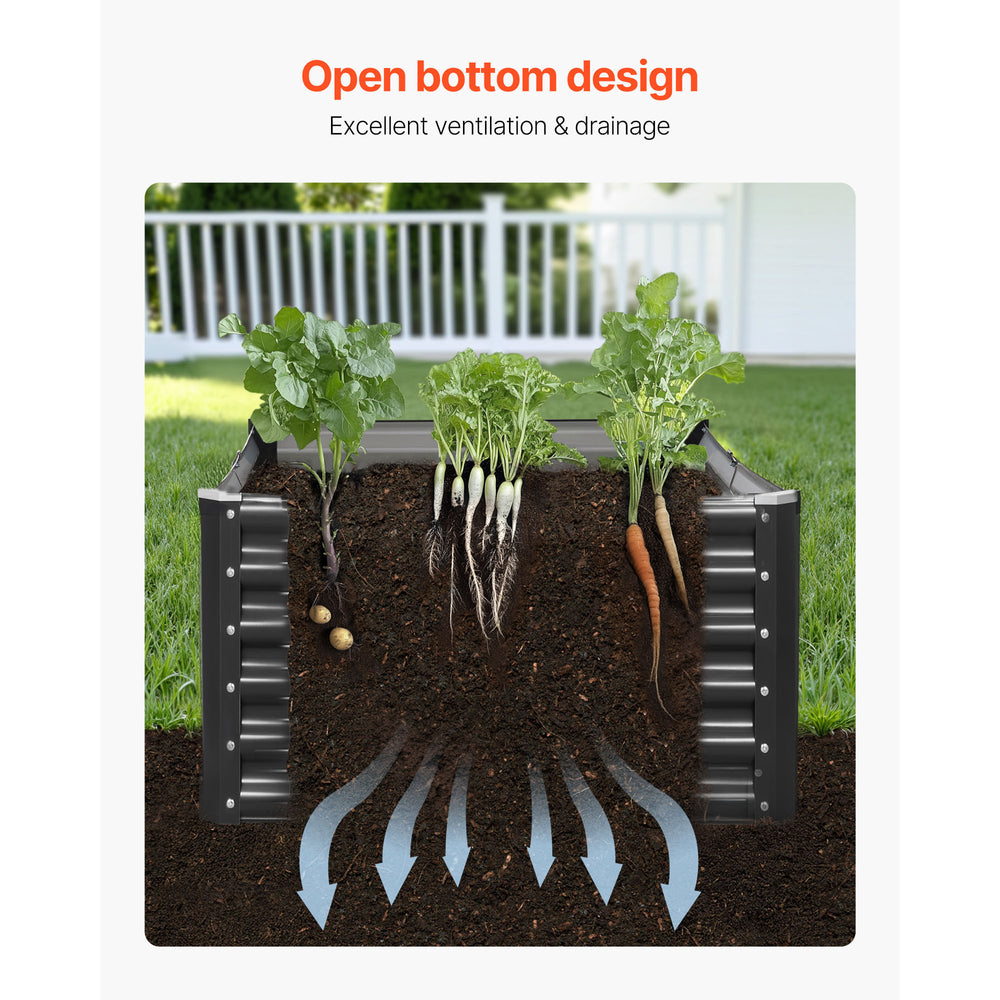 Metal Raised Garden Bed, 6 x 3 x 1.4 ft Outdoor Galvanized Planter Garden Box, Open Bottom Design, Large Planter Raised Bed for Growing Vegetables, Flowers, Herbs, and Succulents, Dark Gray Media 9