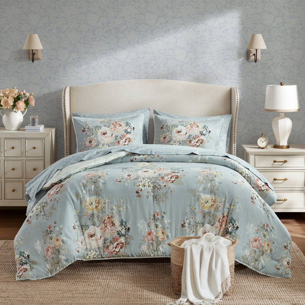 7-Piece Full 7 Piece Vin -inspired Collection floral print,Soft Blue Media 1