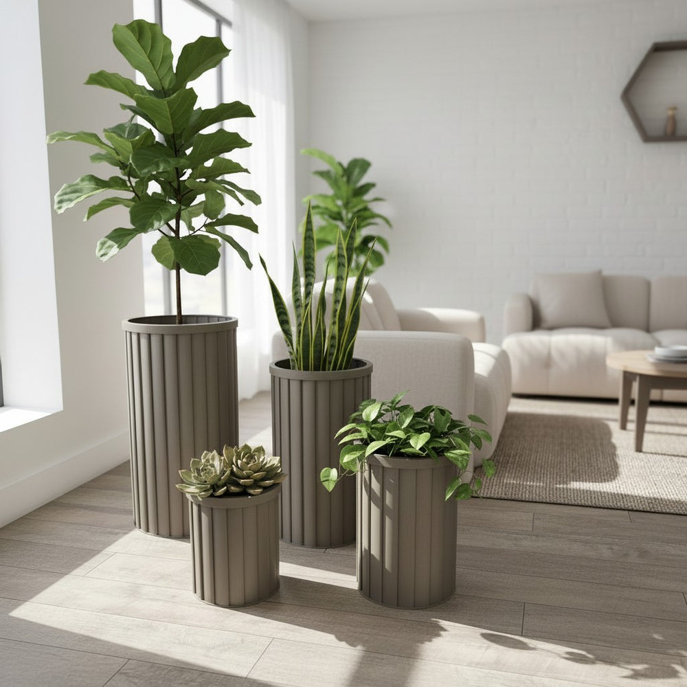Round Strata Column Planter LG - Grey Brown Media 7