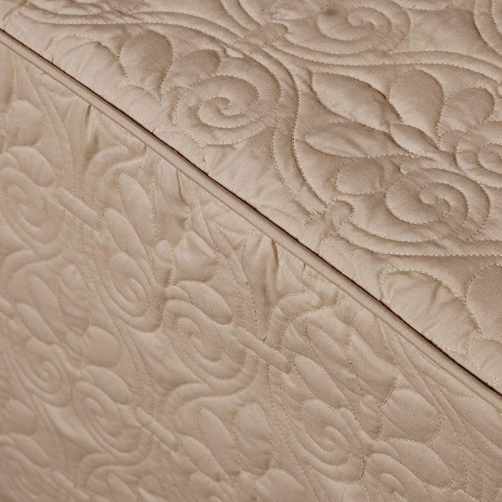 3 Piece Split Corner Pleated Quilted Bedspread Khaki King Media 6