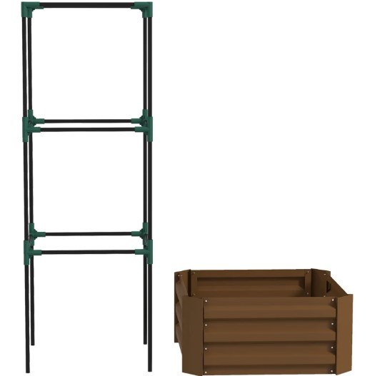 Garden Bed,Raised Garden Bed,Galvanized Planter Box with Cage for Climbing Vines Media 2