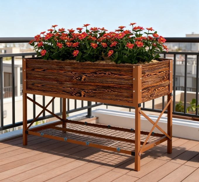 Gardening Bed,Metal Planter Box,Galvanized Raised Garden Bed,with Legs,Storage Shelf and Bed Liner Media 7