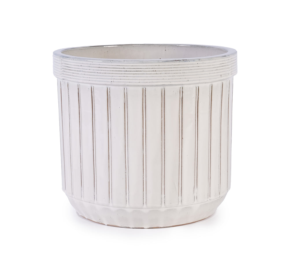 Handmade White Ceramic Planter Set of 4, 6/8/10/12 Inch Diameter, Vertical Line Pattern for Succulents & Cacti, Indoor/Outdoor Use on Windowsill & Bookshelf, Breathable Material Media 10