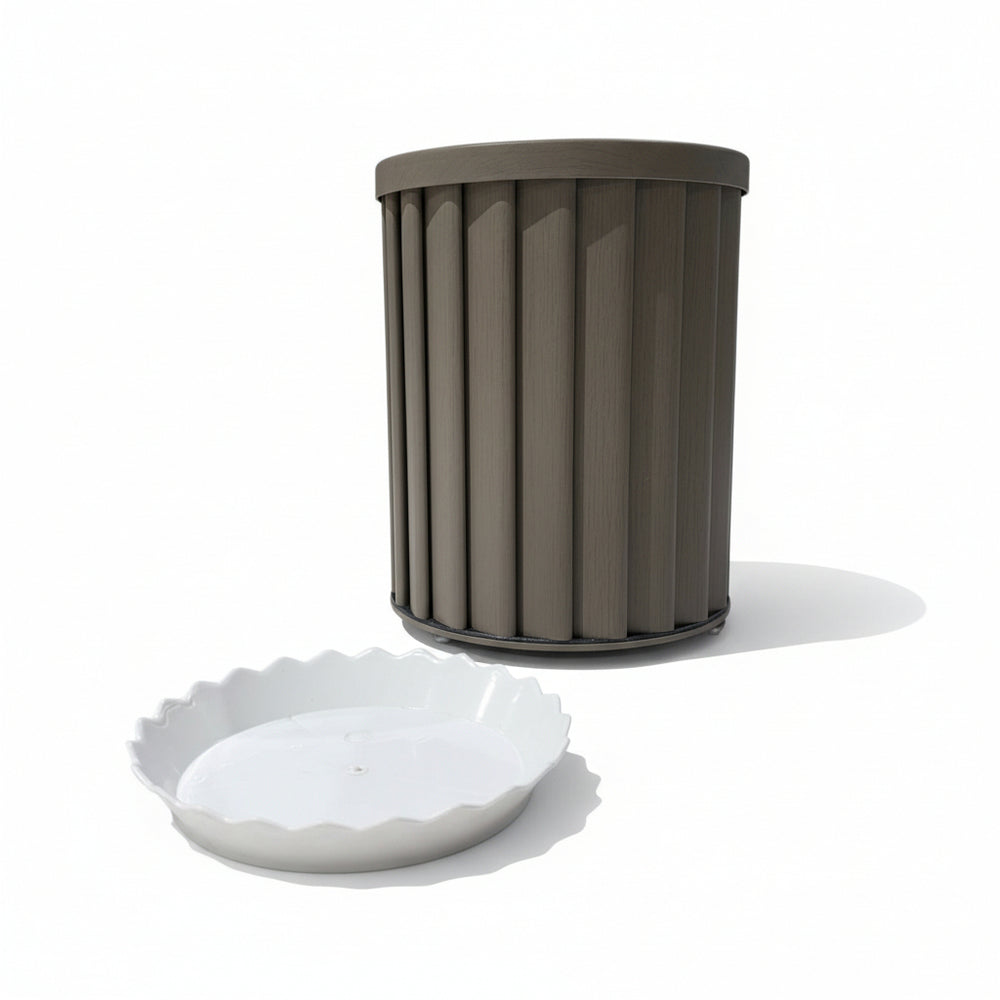Round Strata Column Planter SM - Grey Brown Media 7