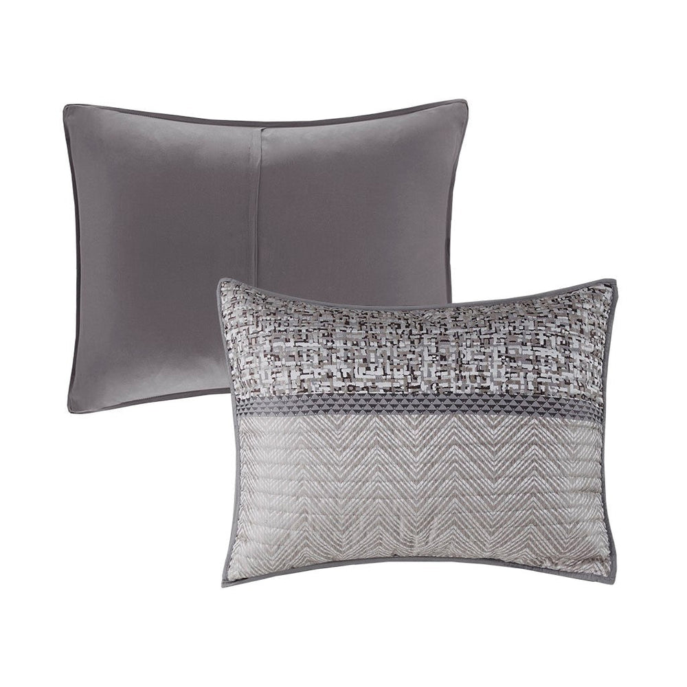6 Piece Reversible Jacquard Quilt Set with Throw Pillows Grey/Taupe King/Cal King Media 17
