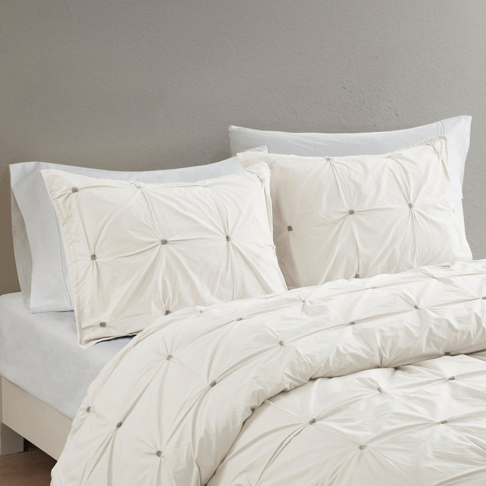 King/Cal King 3 Piece Elastic Embroidered Cotton Duvet Cover Set Media 14