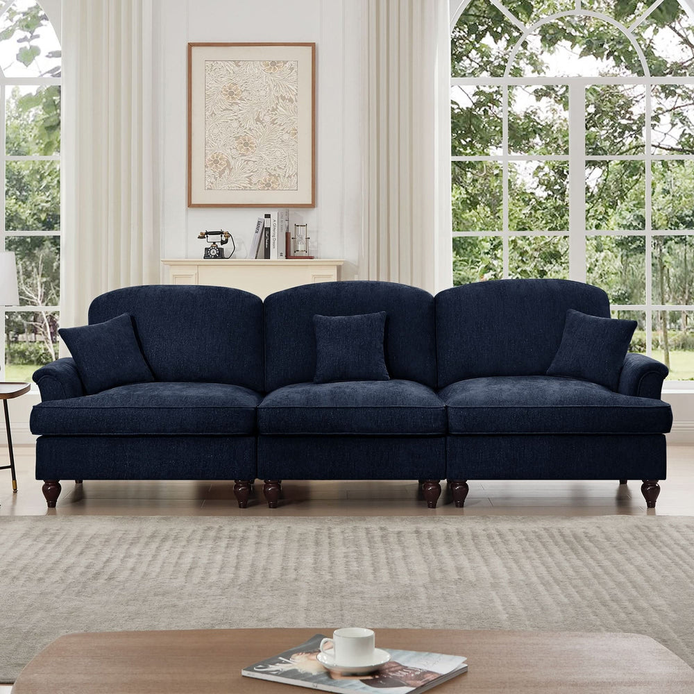 Sofas Chenille Upholstery Three Seater Mid Century Blue Living Room Media 2