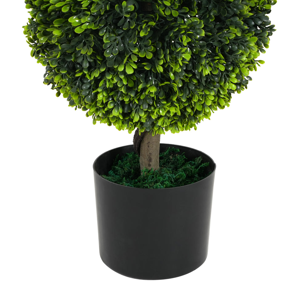 34' Artificial Topiary Boxwood Tree Double Ball with Black Plastic Pot, Set of 2 Media 9