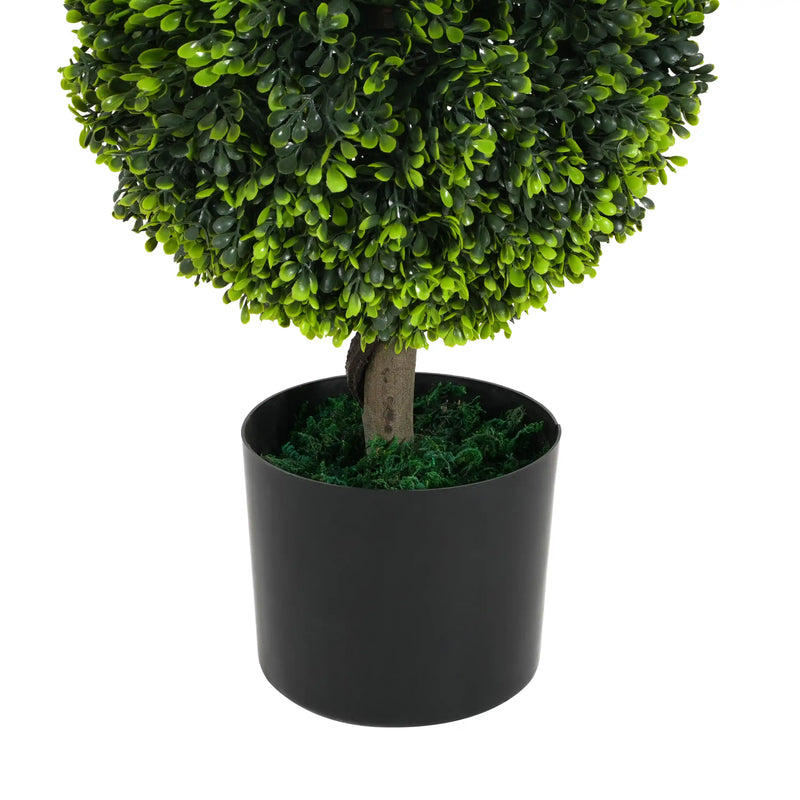 34' Artificial Topiary Boxwood Tree Double Ball with Black Plastic Pot, Set of 2