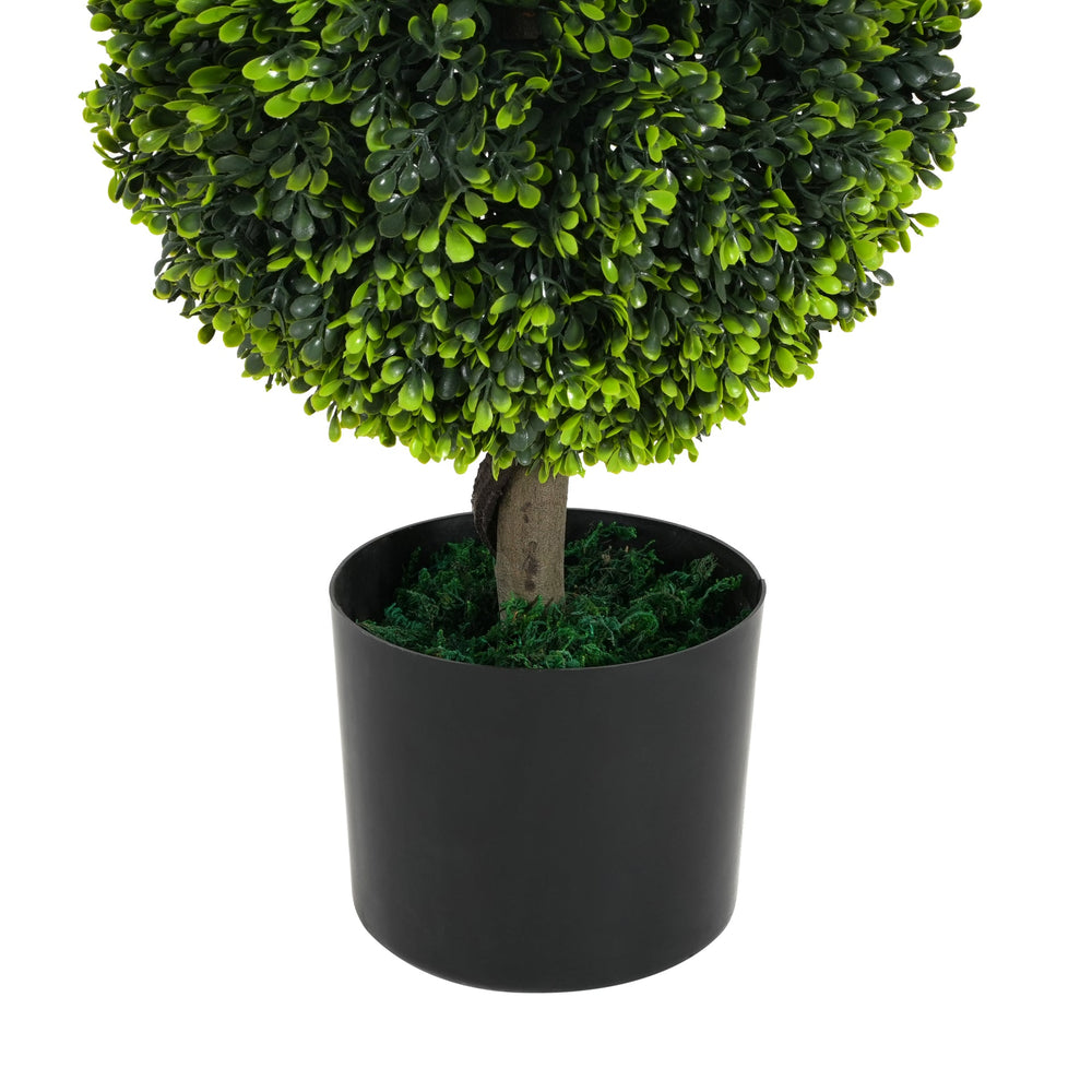 34' Artificial Topiary Boxwood Tree Double Ball with Black Plastic Pot, Set of 2 Media 9