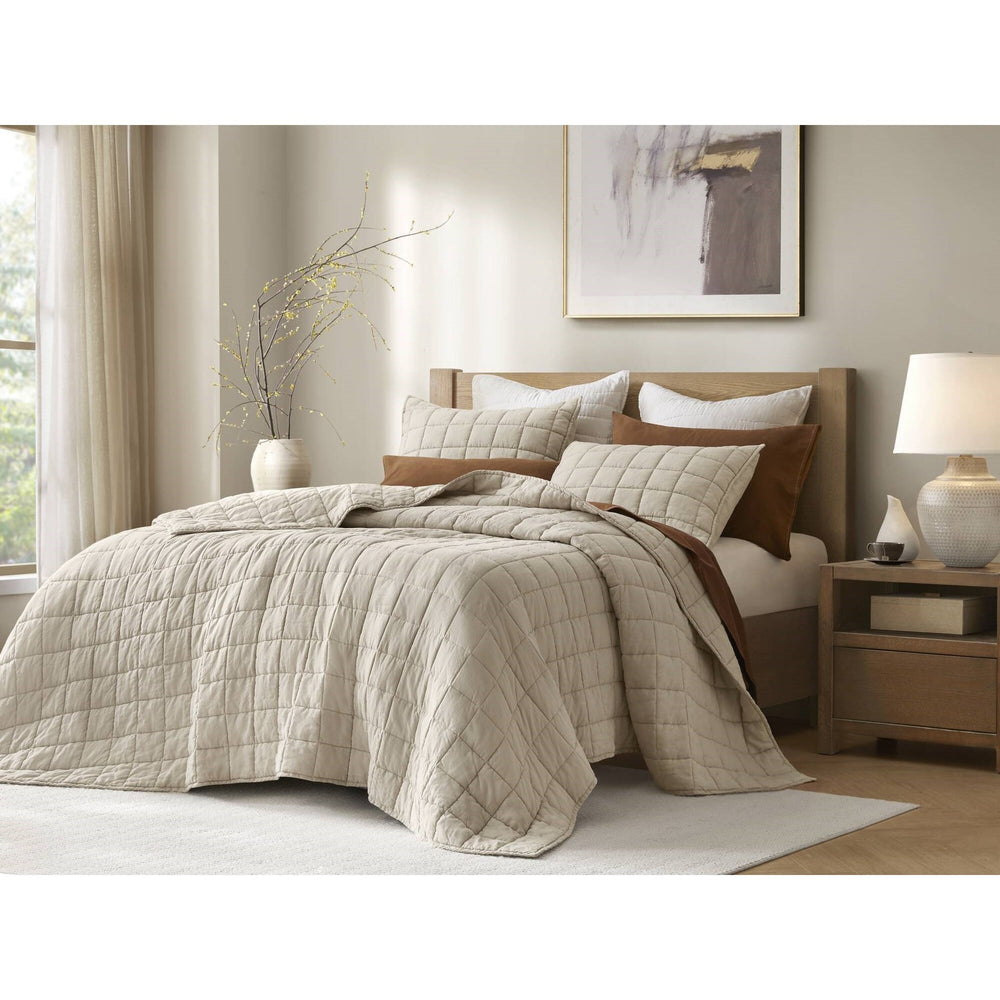 3-Piece King/Cal King Linen Garment Washed Quilt Set,Linen Media 9