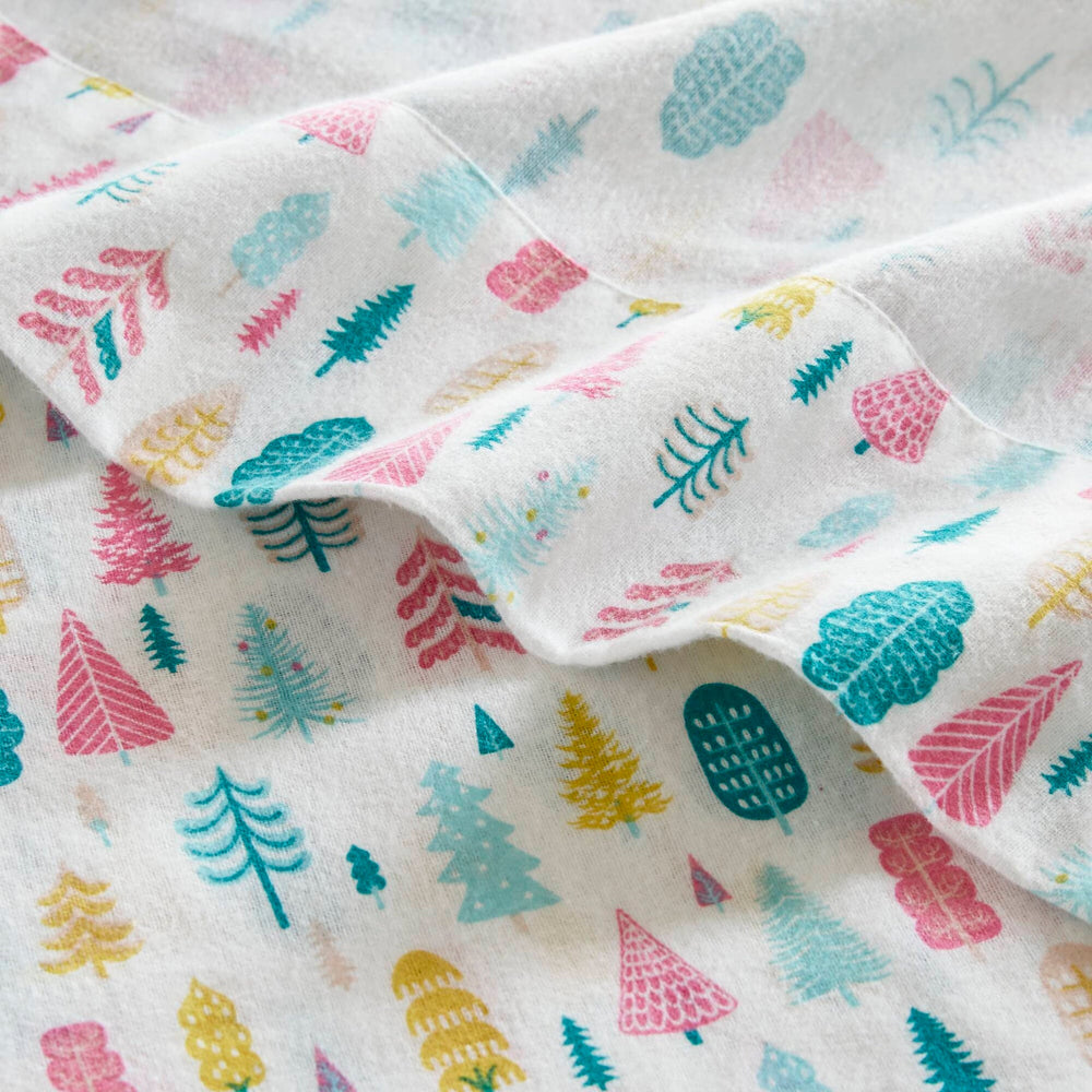3 PCS Twin XL Cotton Printed Sheet Set White Holiday Trees Media 16