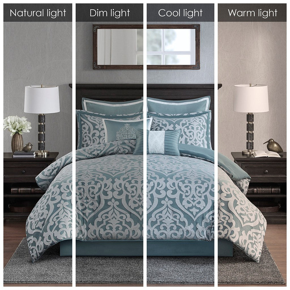 8 Piece Jacquard Comforter Set Aqua/Silver King Media 16