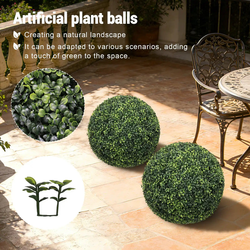 18.5IN dark Artificial Topiary Balls Outdoor Faux Boxwood Decorative Green Spheres for Garden Front Porch Patio Planter Decoration, 2pcs/set