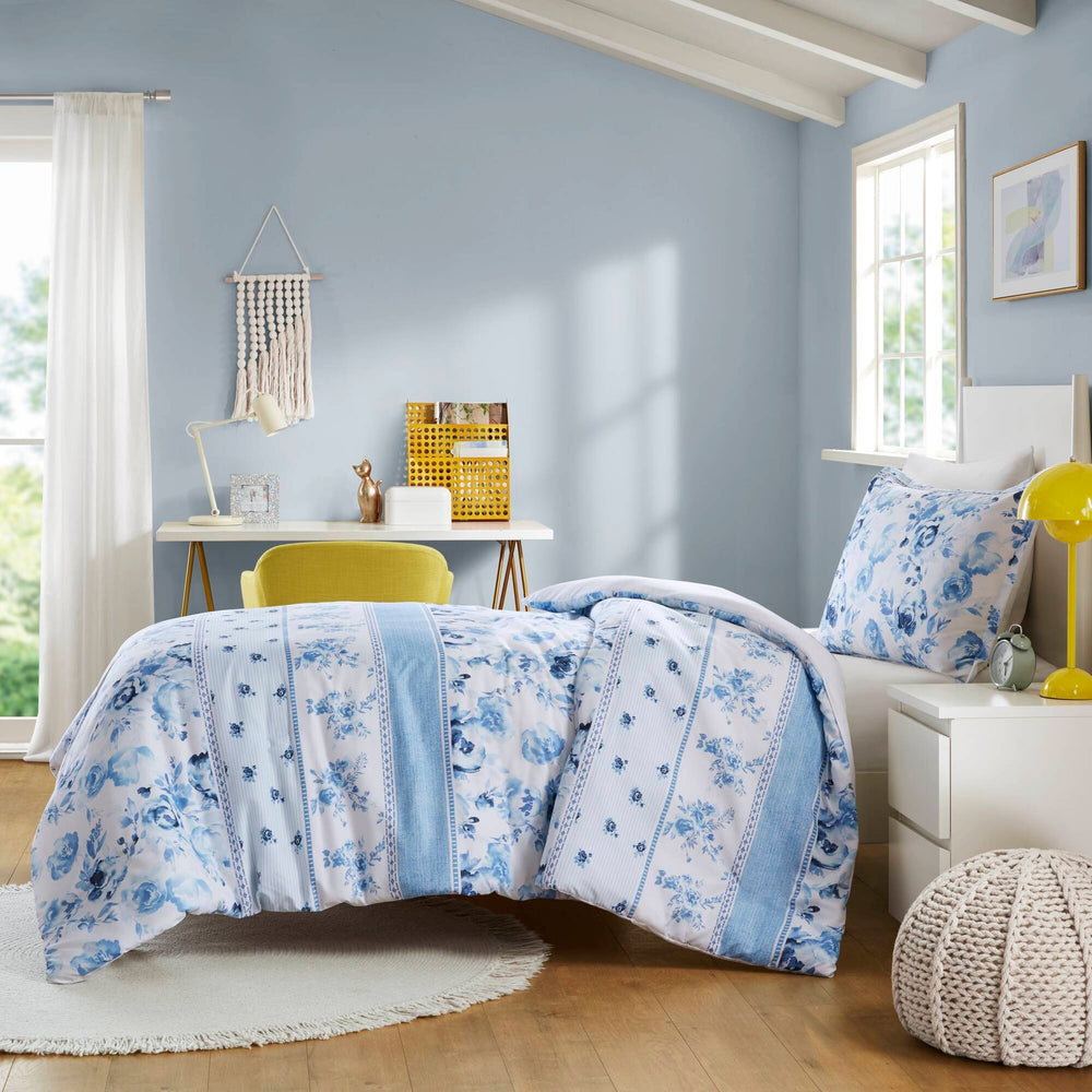 Floral Striped Duvet Cover Set Full/Queen Media 17