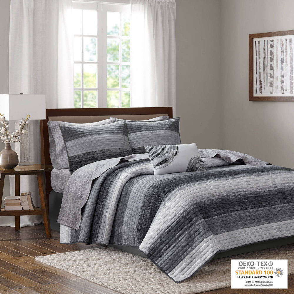 8-Piece Full 8 Piece Quilt Set with Cotton Bed Sheets,Black Media 6