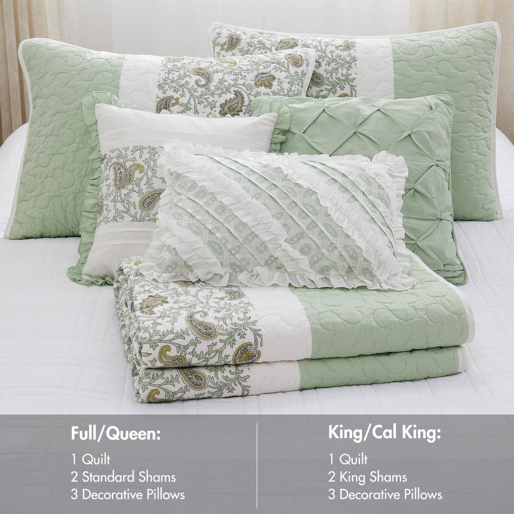 6 Piece Cotton Percale Quilt Set with Throw Pillows Full/Queen Media 3