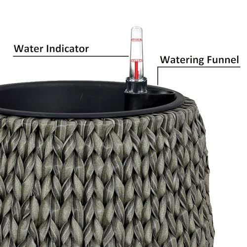 13.4' Self-watering Wicker Planter - Garden Decoration Pot - Gray - Round Media 5