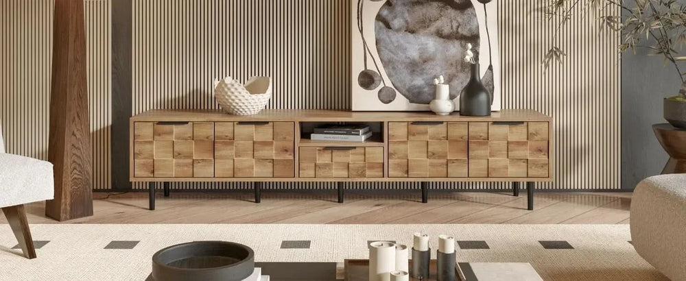 TV Stand Wood Space-Saving Entertainment Center With Storage For 75-85 Inch TV Media 24