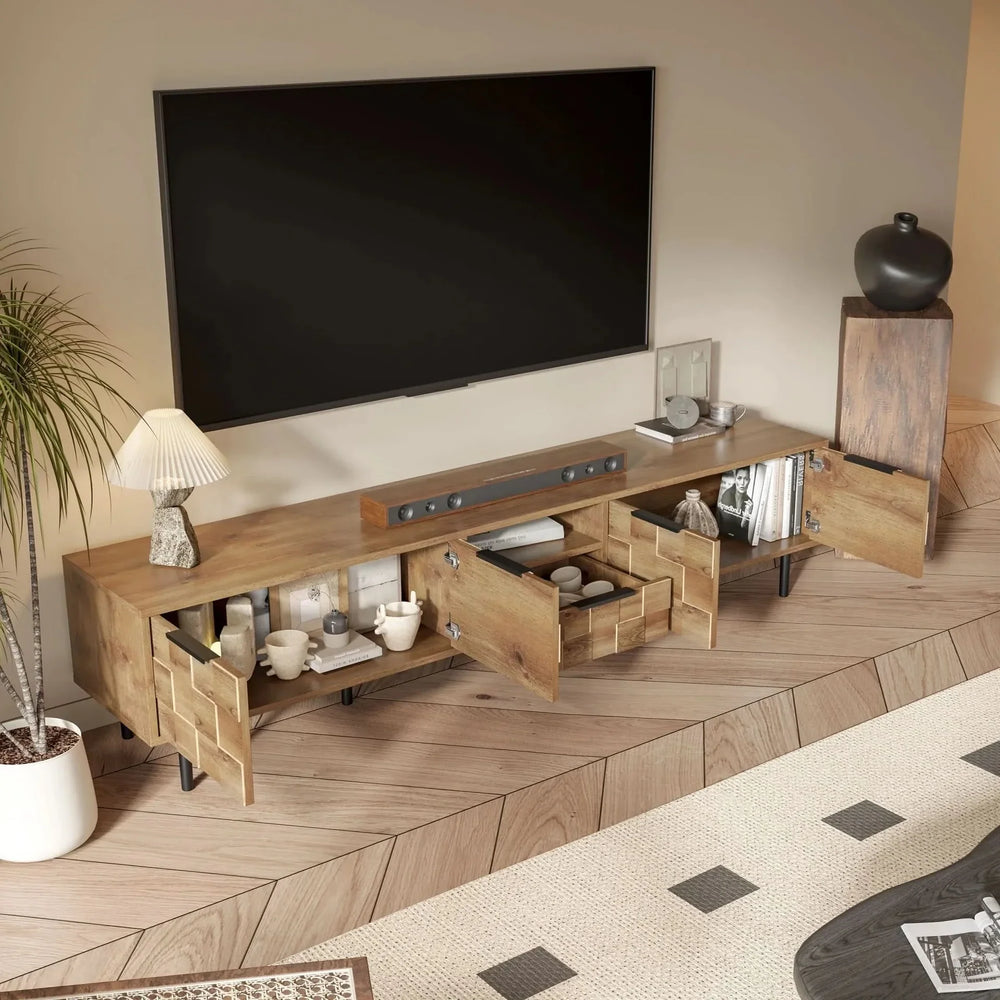 TV Stand Wood Space-Saving Entertainment Center With Storage For 75-85 Inch TV Media 4