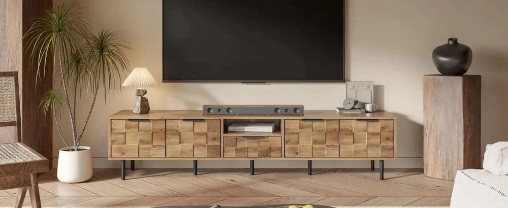 TV Stand Wood Space-Saving Entertainment Center With Storage For 75-85 Inch TV Media 21