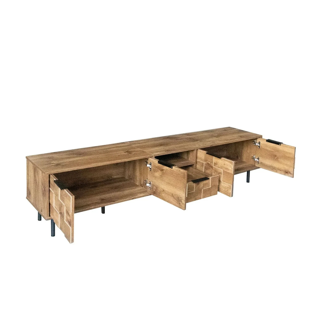 TV Stand Wood Space-Saving Entertainment Center With Storage For 75-85 Inch TV Media 12