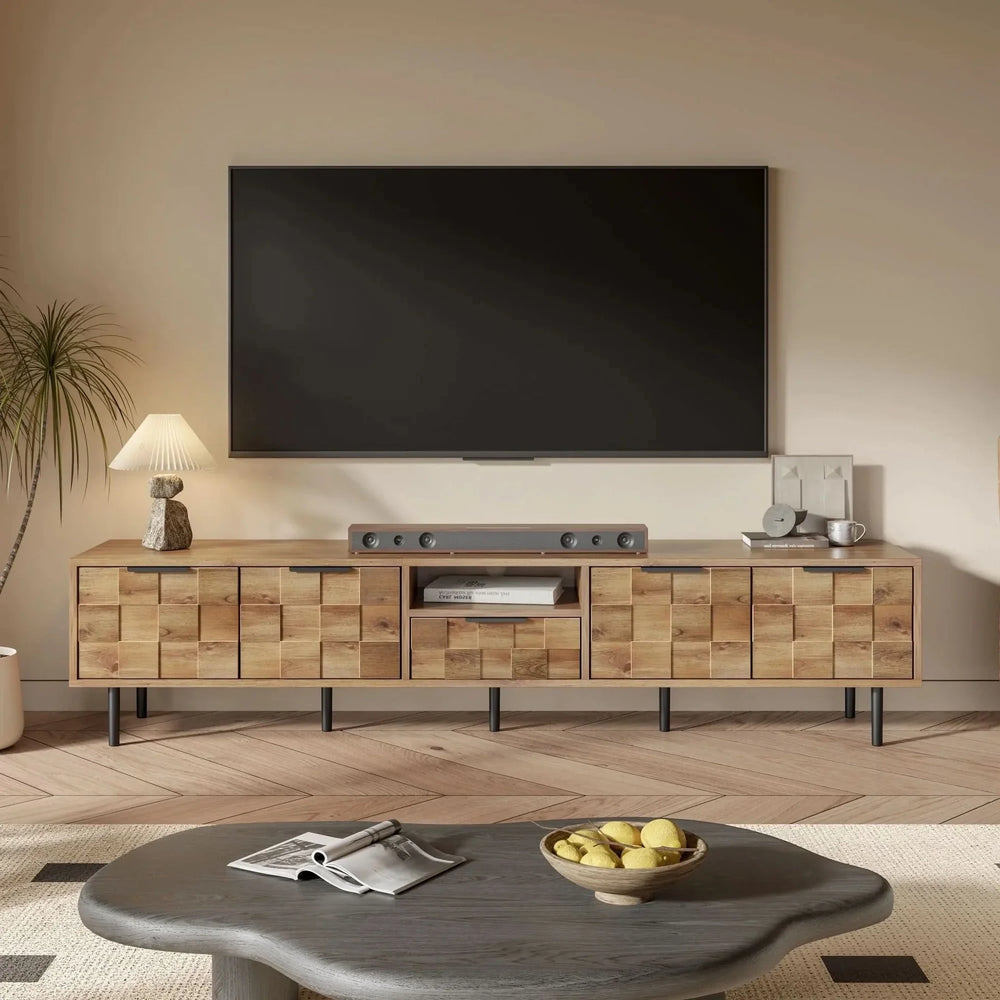 TV Stand Wood Space-Saving Entertainment Center With Storage For 75-85 Inch TV Media 2